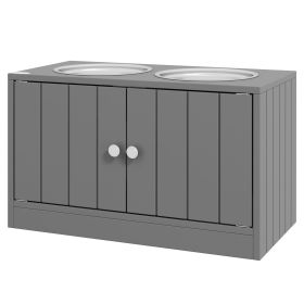 PawHut Large Elevated Dog Bowls with 44L Storage Cabinet, Raised Pet Food Bowl Stand & Feeding Station, Gray