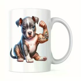 11oz Pit Bull Love Mom Ceramic Coffee Mug – Funny Muscular Puppy Design, Perfect Gift for Dog Lovers, Dad,