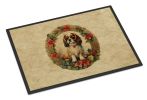English Toy Spaniel Christmas Flowers Doormat Front Door Mat Indoor Outdoor Rugs for Entryway, Non Slip Washable Low Pile, 24H X 36W