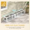 PawHut Cat Tunnel Outdoor, Wooden Cat Tube with Combinable Design, 8 Doors, 98" Cat Toys for Kitty, Puppy, Pet, House, Window, Cage, White