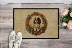 English Toy Spaniel Christmas Flowers Doormat Front Door Mat Indoor Outdoor Rugs for Entryway, Non Slip Washable Low Pile, 24H X 36W