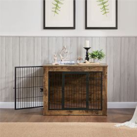 Dog Crate Furniture with Cushion, Wooden Dog Kennel Furniture, Heavy Duty Dog Cage, 40" Dog Kennel with Double Doors, Dog Crates for Large Dogs