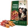Triple Flavor Dog Rawhide Treats Duck Chicken Human Grade Meat Natural Organic