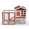 2-Story Wooden Rabbit Hutch Bunny Cage;  Chicken Coop;  Pet House for Small Animals;  Orange + White
