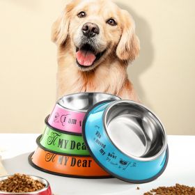 Stainless steel dog bowl; color anti-skid dog bowl (colour: 16cm, size: Blue cartoon)