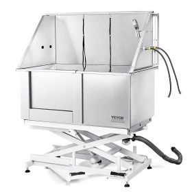 VEVOR 50" Pet Dog Bathing Station Electric Height Adjustment, Professional Stainless Steel Dog Grooming Tub w/ Soap Box, Faucet,Rich Accessory (With Stairs or Ramp: No, size: 50 inch)