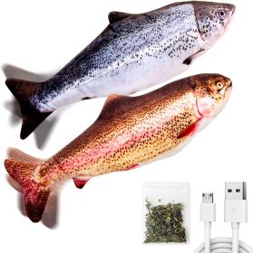 TOOGE 2 Pack 11" Floppy Fish Cat Toys with SilverVine and Catnip for Indoor Cats for Small Dogs Interactive Automatic Flopping Fish Cat Kicker Toys fo (Pattern Name: Trout)