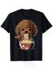 Cute Toy Poodle Dog Eating Ramen T-Shirt, 100% Cotton, Single Side Printed Crew Neck Short Sleeve T-Shirt, Black